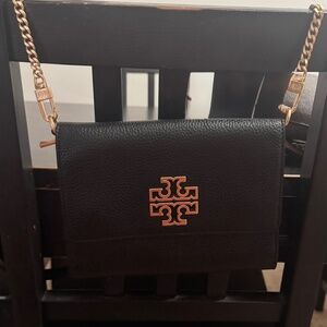 Tory Burch One size Leather Crossbody Bag, black and gold, One Size